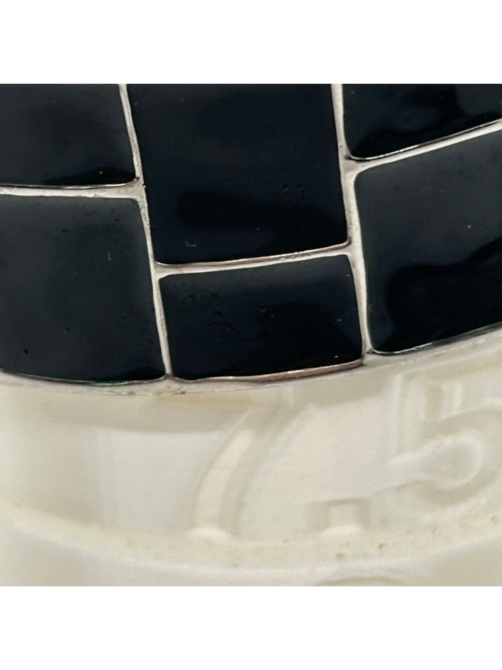 Vintage Modernist Silver-Tone Hinged Bangle With Black Enamel Geometric Inlay - Picture 5 of 9